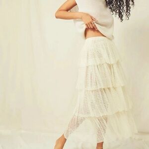 Free People Intimately ~ Ivory Tiered Lace Maxi Skirt ~ Medium